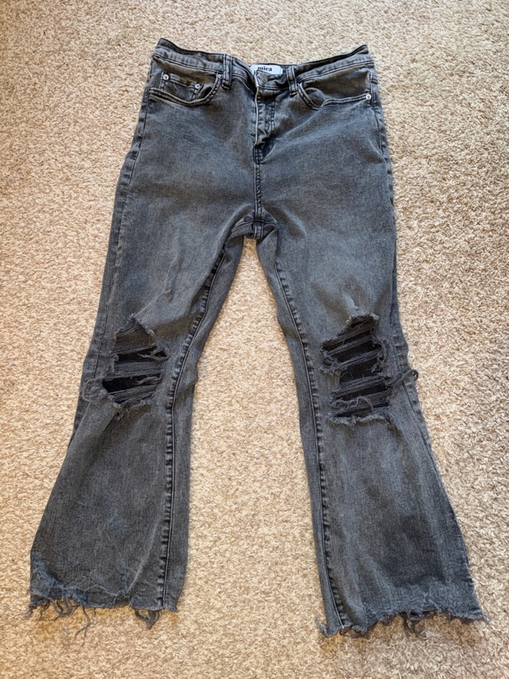 Women's Black Distressed Flare Jeans with Ripped Knees